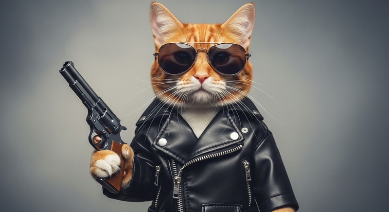 Red-Haired Cat in Leather Jacket - Biker Style Red-Haired Cat in Leather Jacket - Biker Style