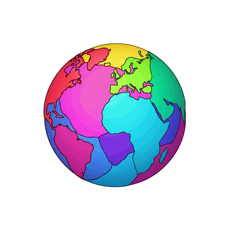 Colorful Alien Planet with 8 Vibrant Continents Colorful Alien Planet with 8 Vibrant Continents