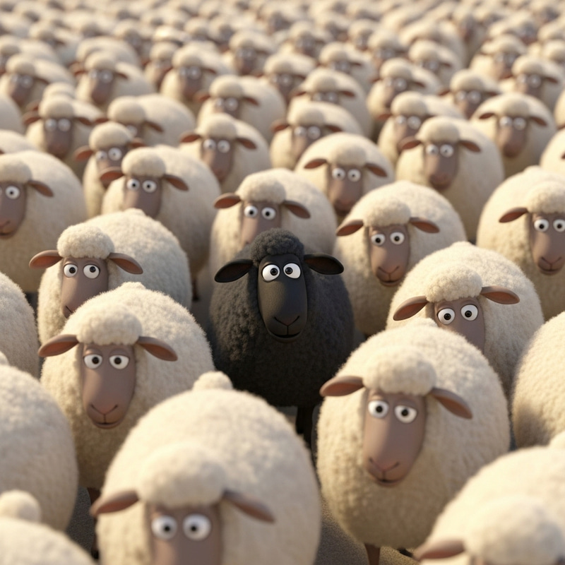Whimsical Animated Flock Featuring Black Sheep Whimsical Animated Flock Featuring Black Sheep