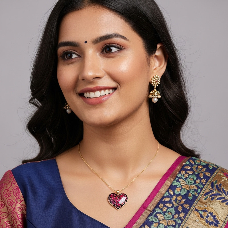 Enamel Heart Pendant Necklace on Model | Stylish Lasercut Jewelry Enamel Heart Pendant Necklace on Model | Stylish Lasercut Jewelry