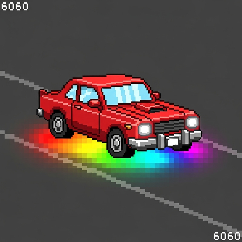 60x60 Pixel Art Red Car with Rainbow Underglow 60x60 Pixel Art Red Car with Rainbow Underglow