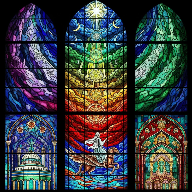 Al-Isra' and Al-Mi'raj Stained Glass Art Al-Isra' and Al-Mi'raj Stained Glass Art