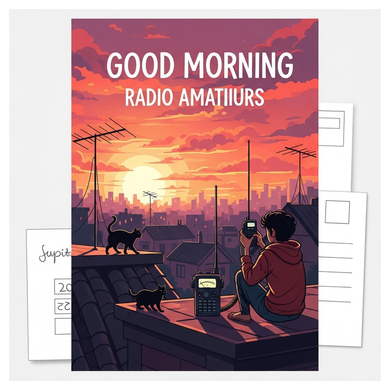 Free Radio Amateurs Postcard | City Sunrise Antennas Design