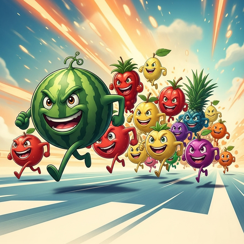 Colorful Fruit Racing Scene | Detailed 2D Illustration Colorful Fruit Racing Scene | Detailed 2D Illustration
