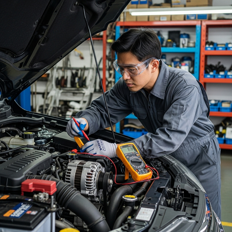 Experienced Asian Mechanic Inspecting Car | Pro Auto Services Experienced Asian Mechanic Inspecting Car | Pro Auto Services