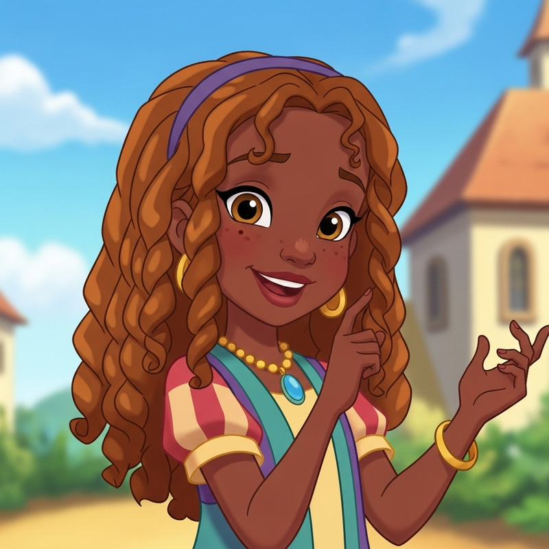 Disney Pixar Character: Girl with Curly Long Hair & Dark Skin