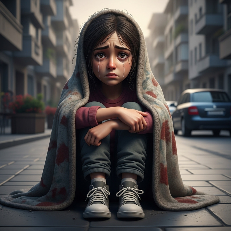 Animated Depiction of a Sad and Desolate Young Girl