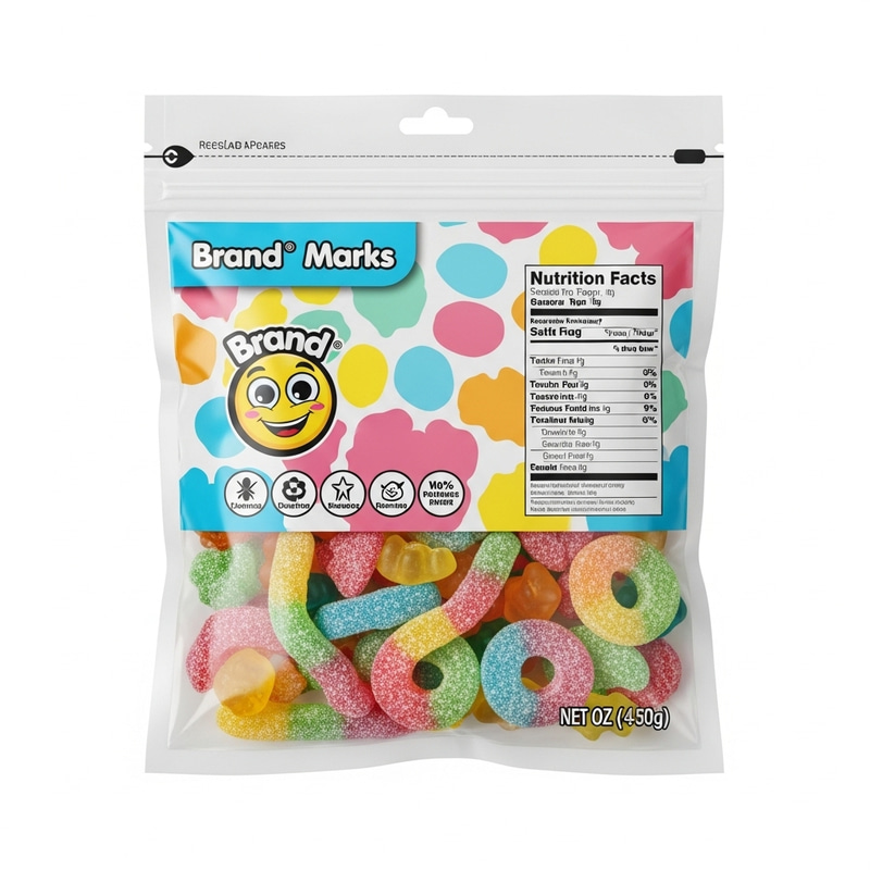 Vibrant Gummy Candy Packaging with Resealable Zipper | Brand Logo Vibrant Gummy Candy Packaging with Resealable Zipper | Brand Logo
