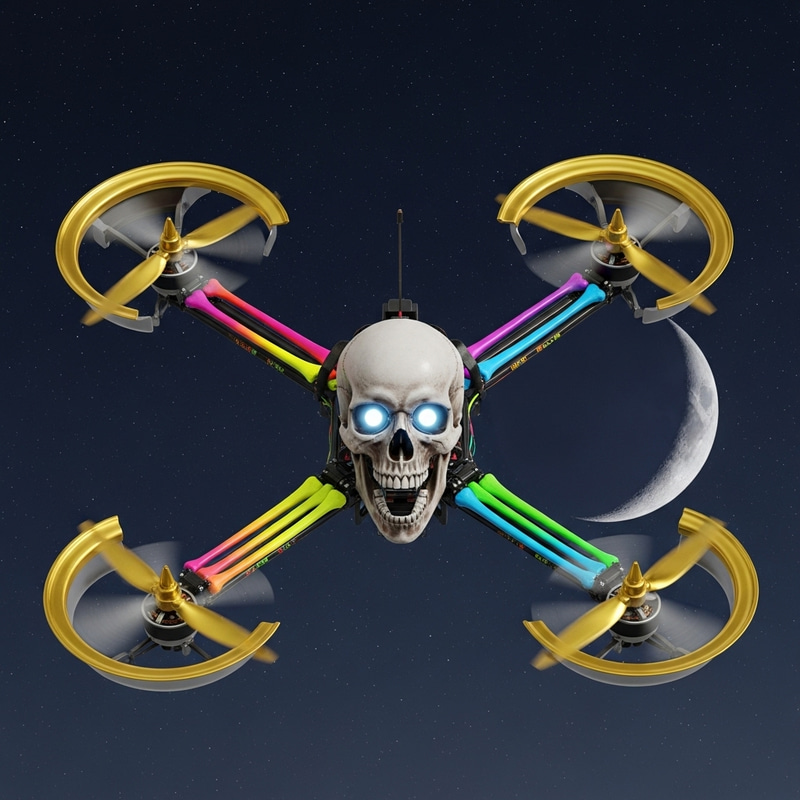 Fluorescent Skeleton Quadrotor Drone | Night Sky Flight