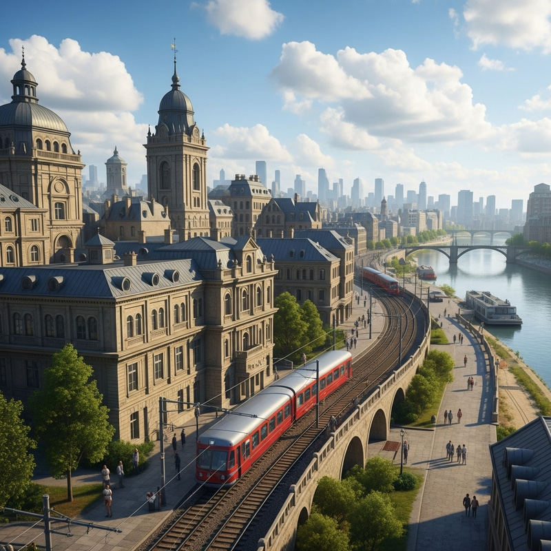 Enchanting 19th-Century Cityscape Along the Vast River | Vintage Architecture Enchanting 19th-Century Cityscape Along the Vast River | Vintage Architecture