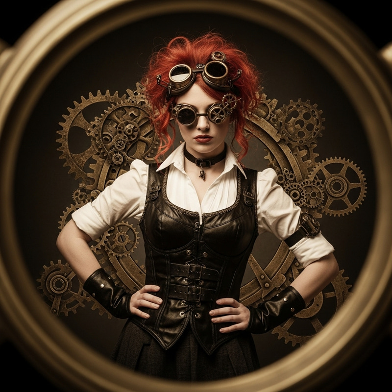 Steampunk Portrait of Red-Haired Woman | Industrial Fantasy