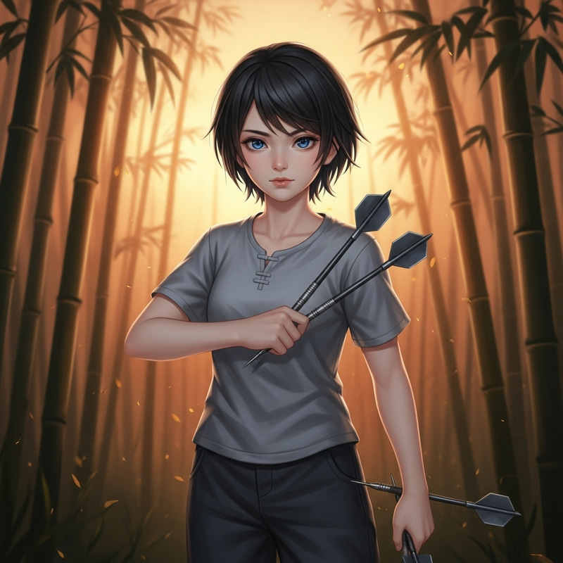 Anime Chinese Teenage Girl with Sapphire Eyes in Bamboo Forest Anime Chinese Teenage Girl with Sapphire Eyes in Bamboo Forest