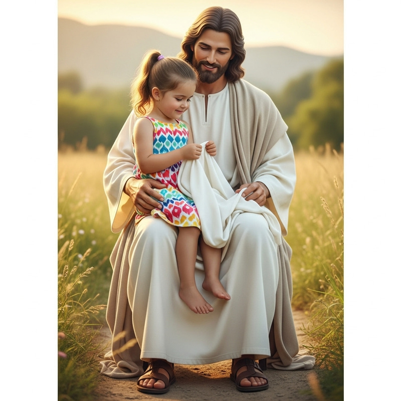 4-Year-Old Girl Embracing Jesus: Tender Moment of Faith