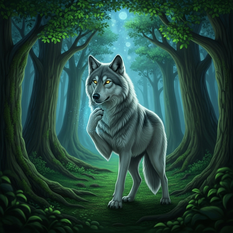 Mystical 'Lobo Mago' Wolf in Enchanted Forest