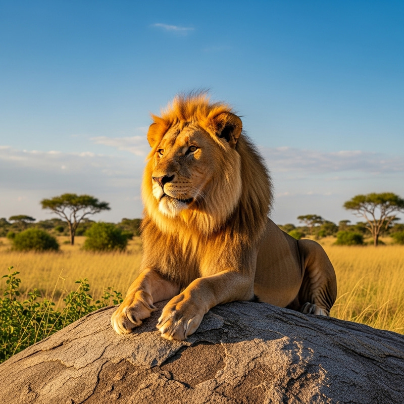 Majestic Lion on Savanna Rock | African Wildlife Habitat Majestic Lion on Savanna Rock | African Wildlife Habitat
