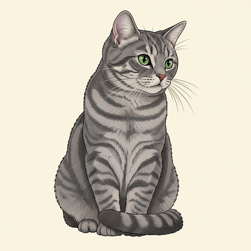Cute Short-Haired Domestic Cat | Grey Fur & Green Eyes