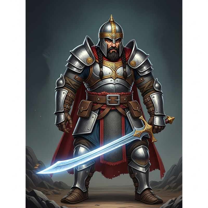Middle-Eastern Dwarf Warrior in Metal Armor with Two-Handed Sword Middle-Eastern Dwarf Warrior in Metal Armor with Two-Handed Sword
