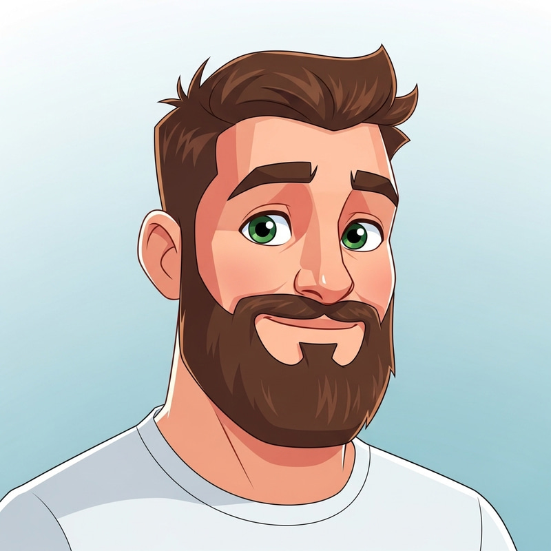 Cartoon Bearded Man with Green Eyes and Brown Hair Cartoon Bearded Man with Green Eyes and Brown Hair