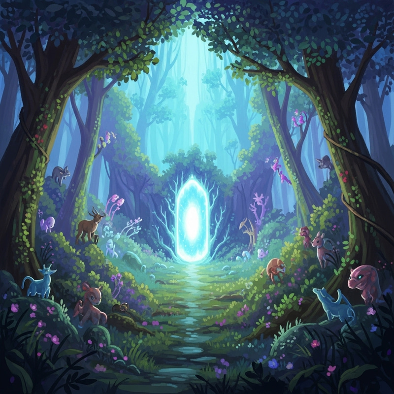 Ethereal Forest: Luminescent Portal & Magical Creatures