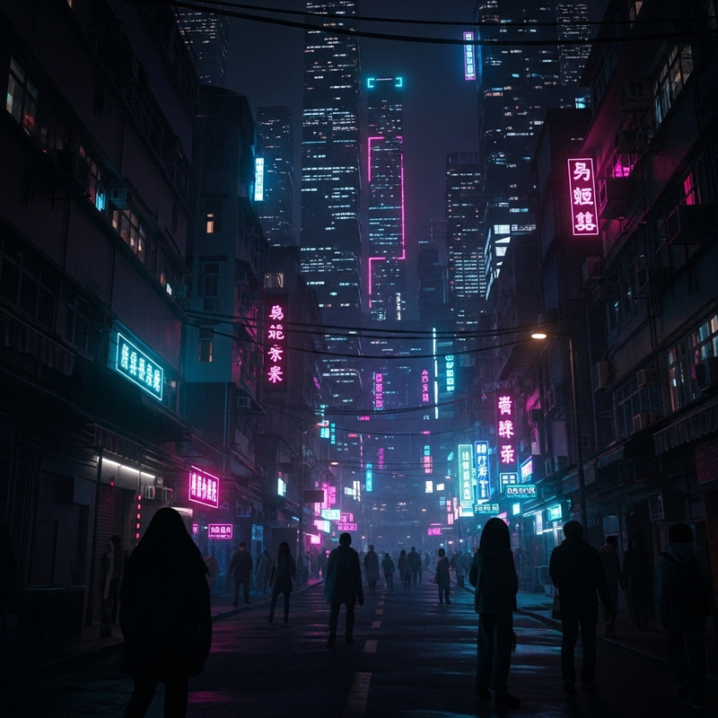 Mysterious Urban Neon City at Night Mysterious Urban Neon City at Night