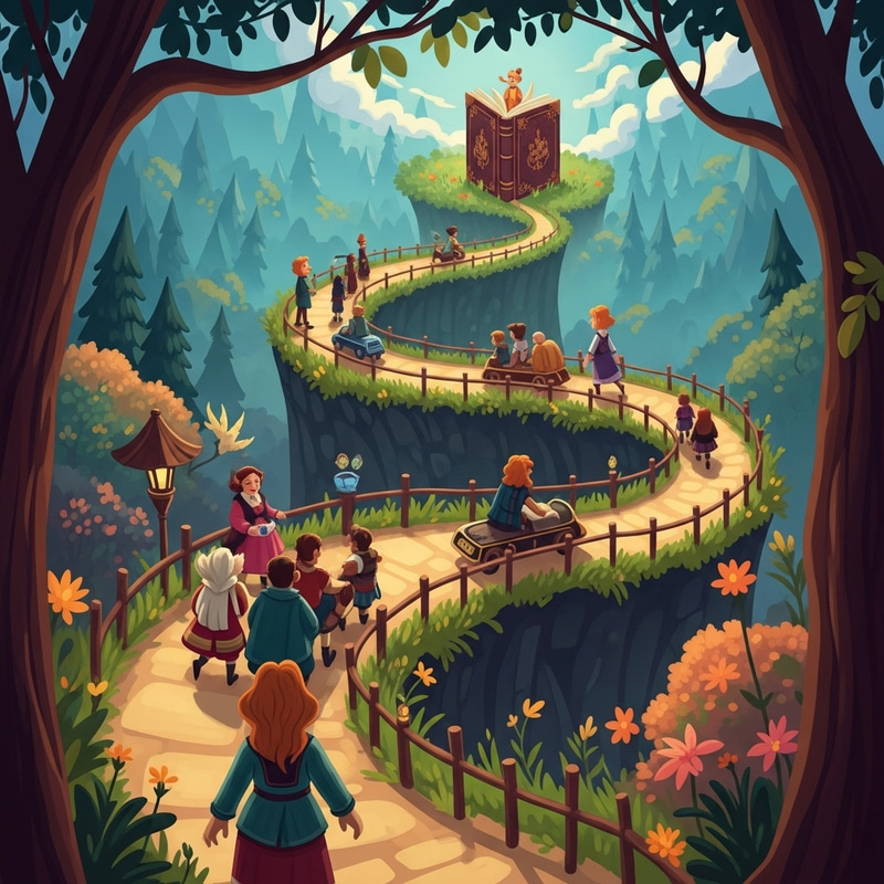 Enchanting Path to Mystical Book: Vintage Storybook Illustration