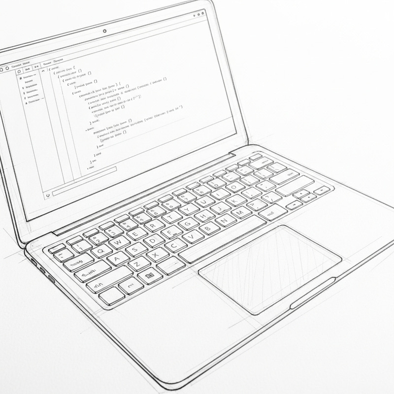 Detailed Laptop Sketch in Pencil on White Paper Detailed Laptop Sketch in Pencil on White Paper