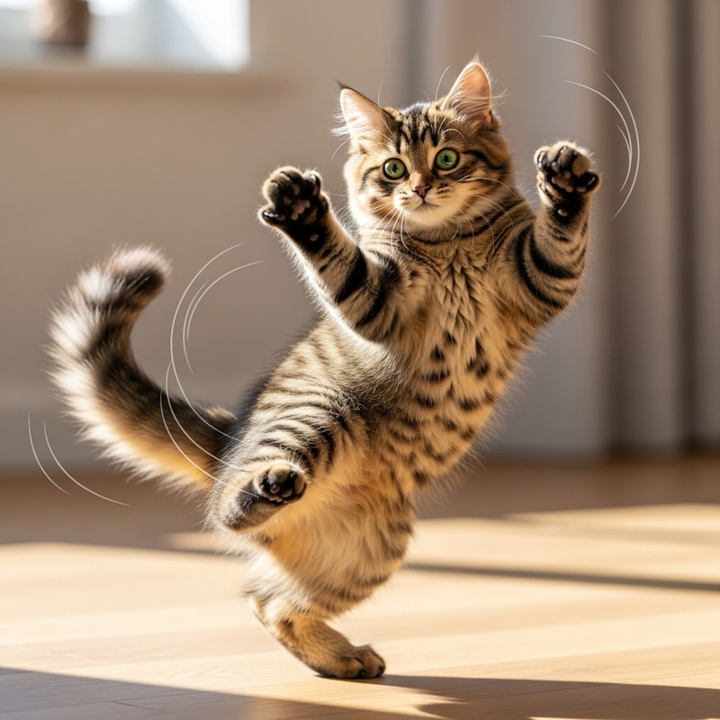 Sprightly Tabby Cat Dancing | Joyful Feline Leaping Sprightly Tabby Cat Dancing | Joyful Feline Leaping