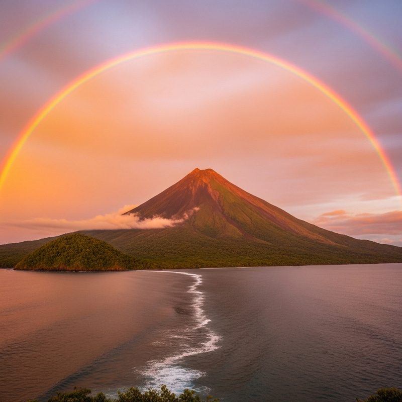 Volcán Barú: Majestic Sunset with Dual Seas, Rainbow, and Twilight Volcán Barú: Majestic Sunset with Dual Seas, Rainbow, and Twilight