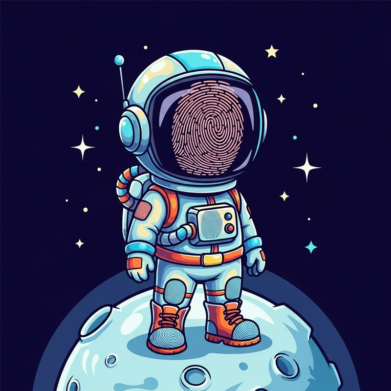 Fingerprint Astronaut Character Design in Cartoon Style Fingerprint Astronaut Character Design in Cartoon Style
