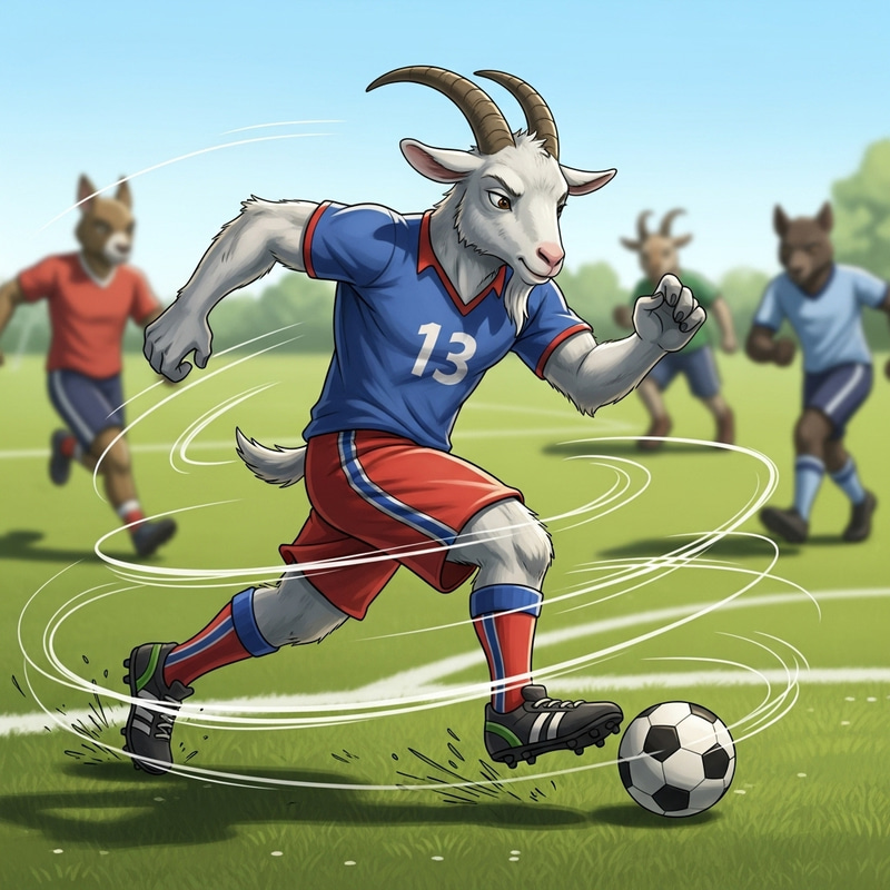 Anthropomorphic Goat Athlete Skillfully Playing Football Anthropomorphic Goat Athlete Skillfully Playing Football