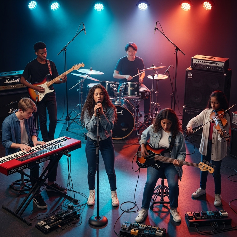 Boy and Girl Band Performing Live