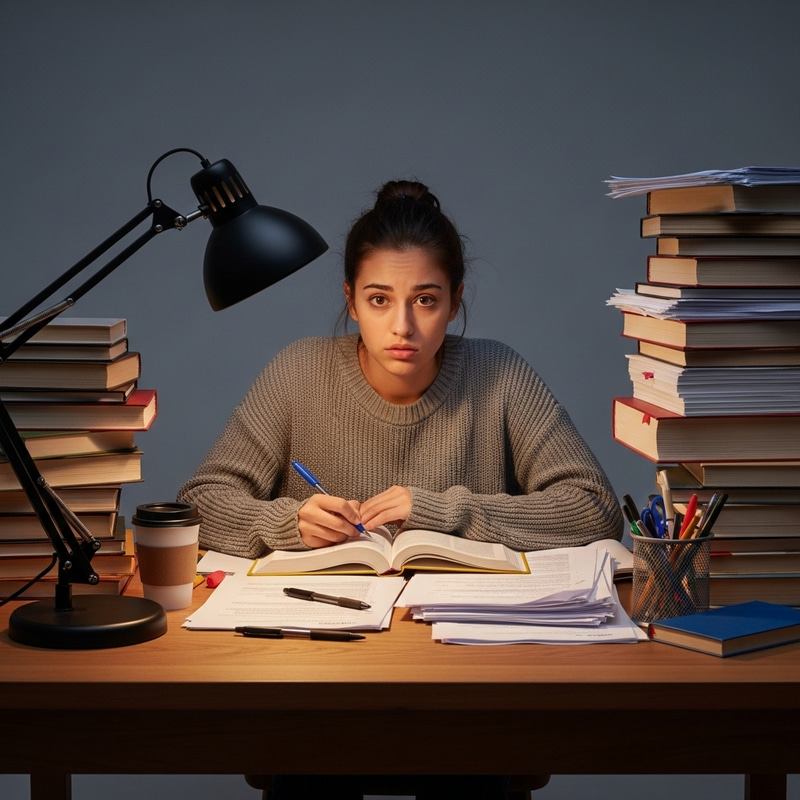 Determined Hispanic Female Student Juggling Books and Assignments Determined Hispanic Female Student Juggling Books and Assignments