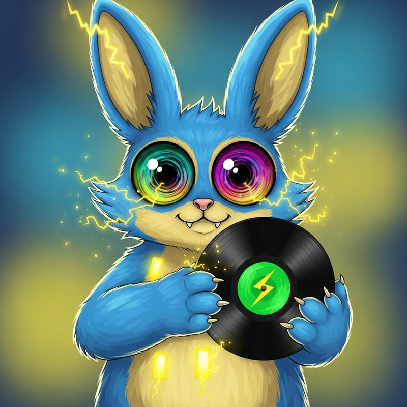 Psychedelic Cartoon Pikachu Holding Vinyl Record Psychedelic Cartoon Pikachu Holding Vinyl Record