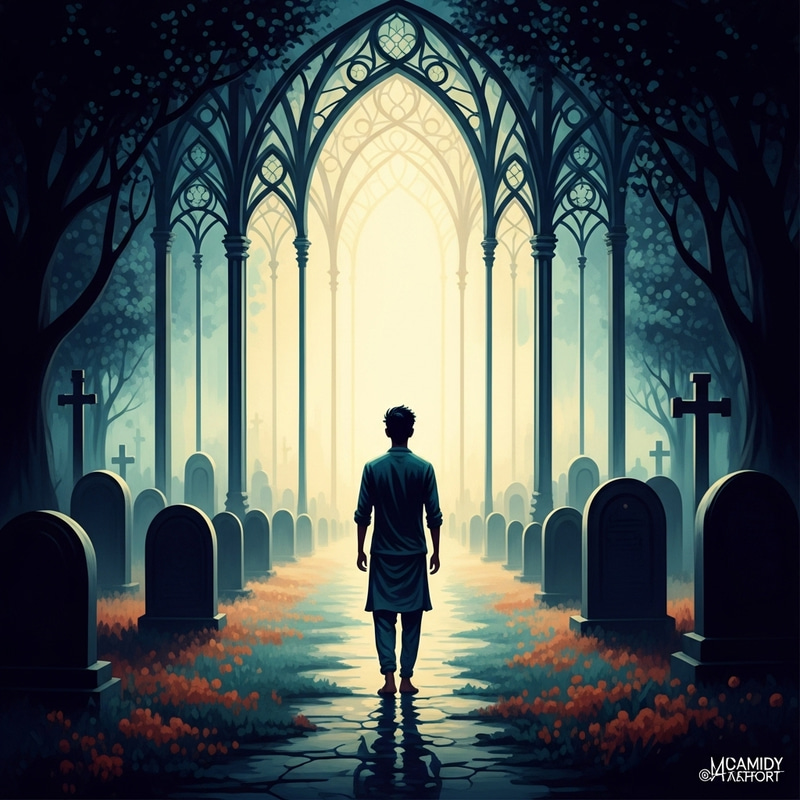Soulful Journey in Death: Tranquil Cemetery Scene Soulful Journey in Death: Tranquil Cemetery Scene