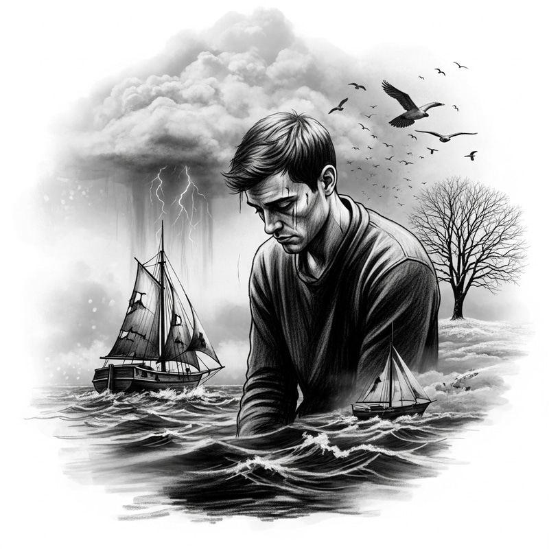Depression Illustration: Portraying Human Struggle with Solitude Depression Illustration: Portraying Human Struggle with Solitude