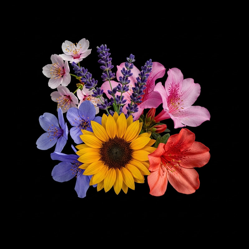 Vivid Chimera Flower: Cherry Blossom, Lavender, Sunflower & Azalea