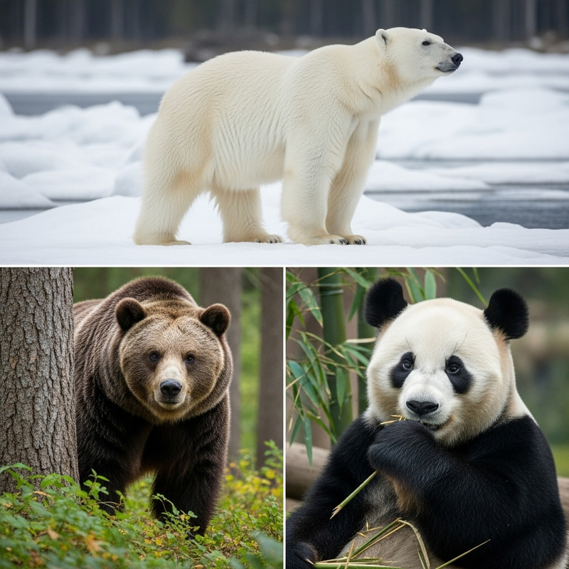 Polar Bear, Grizzly Bear and Panda Bear - A Trio of Majestic Species