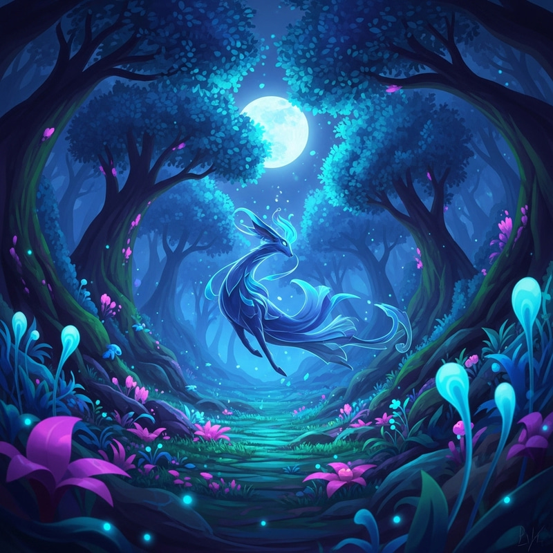 Enchanting Moonlit Forest Creature | Vibrant and Graceful Fantasy Scene