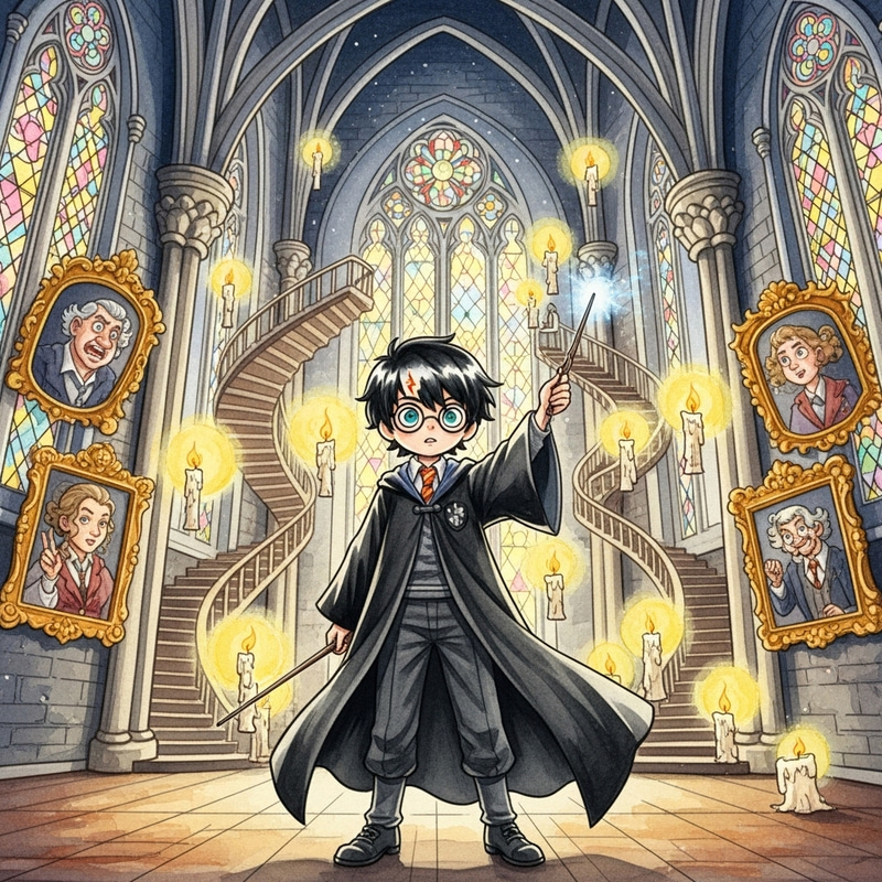 Harry Potter Watercolor Art: Magical Castle Scene Harry Potter Watercolor Art: Magical Castle Scene