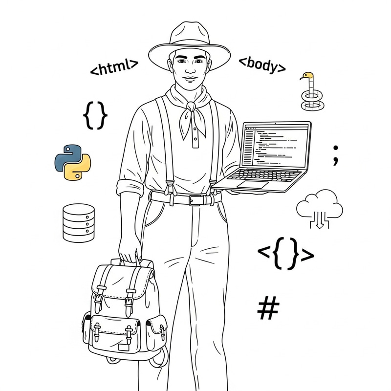 Experienced Web Programmer with Backpack and Laptop Experienced Web Programmer with Backpack and Laptop