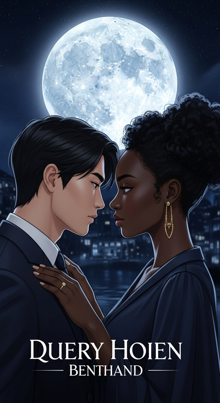 Intense Romantic Nighttime Illustration of Meeting Figures Intense Romantic Nighttime Illustration of Meeting Figures