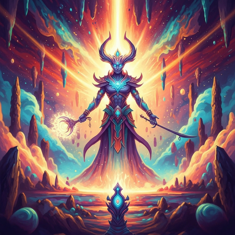 Vibrant Psychedelic Realm: Divine Deity Creature in Colorful Harmony Vibrant Psychedelic Realm: Divine Deity Creature in Colorful Harmony