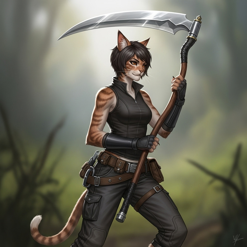 Catgirl with Paws and Scythe: Feline-Themed Female Character