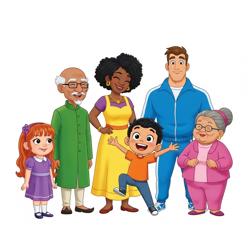 Colorful Cartoon Characters Laughing Together in Joyful Scene Colorful Cartoon Characters Laughing Together in Joyful Scene