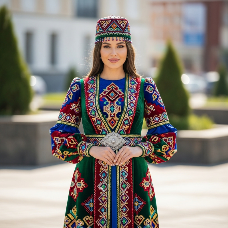 Stylish Modern Tatar Woman in Traditional Attire