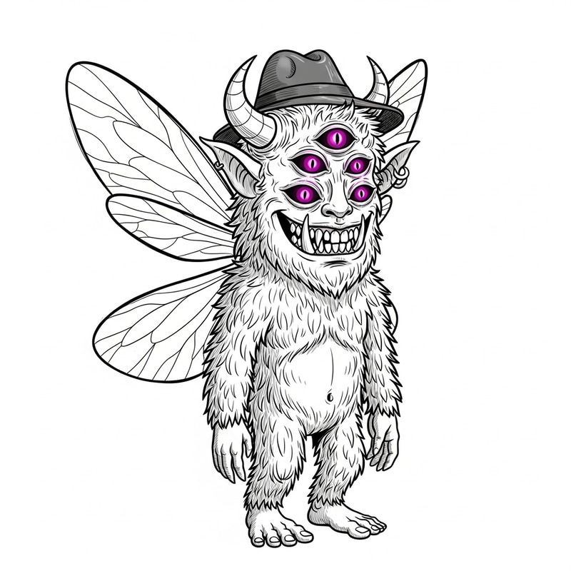 Intriguing Male Monster with Singular Horn, Insect Wings, and 5 Eyes