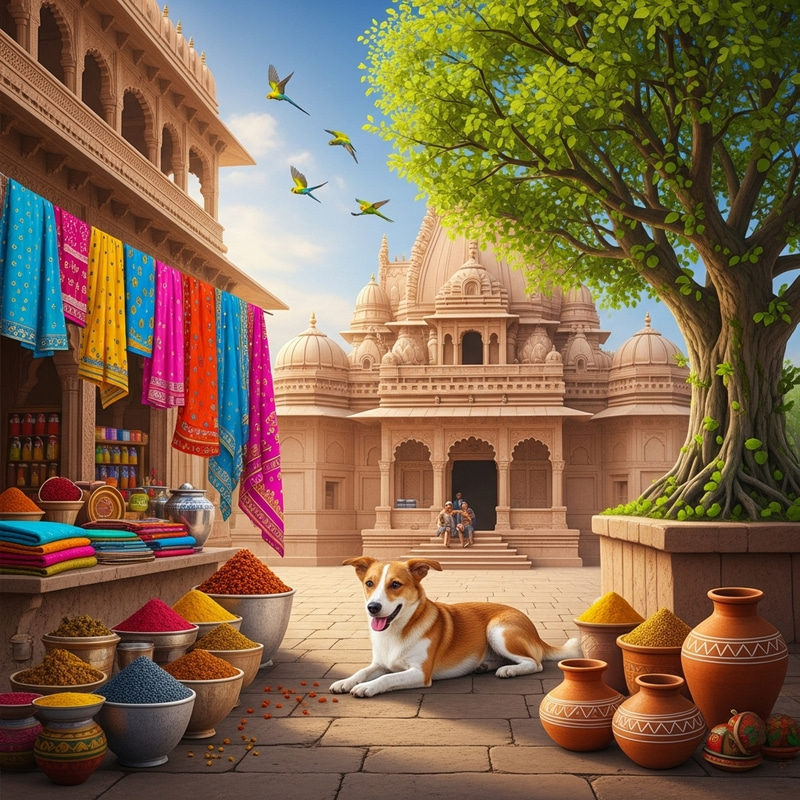 Adorable Dog in Vibrant Indian Scene Adorable Dog in Vibrant Indian Scene