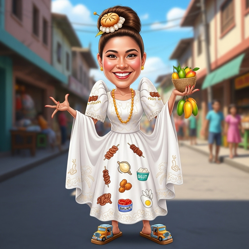 Exaggerated Caricature of Filipiniana Dress Character Exaggerated Caricature of Filipiniana Dress Character