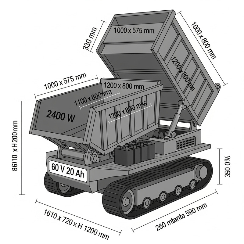 Electric Construction Dump Truck Specs | 2400W Motor, 60V 20Ah Pack Electric Construction Dump Truck Specs | 2400W Motor, 60V 20Ah Pack