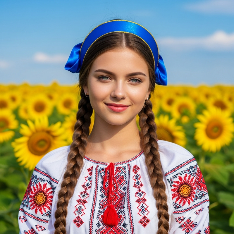 Beautiful Ukrainian Girl in Traditional Attire | Sunflower Field